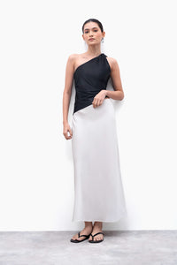 Metallic Black Asymmetric Ruched Top