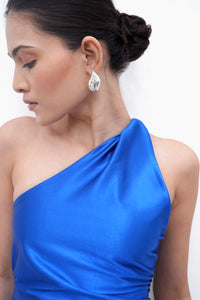 Metallic Blue Asymmetric Ruched Top