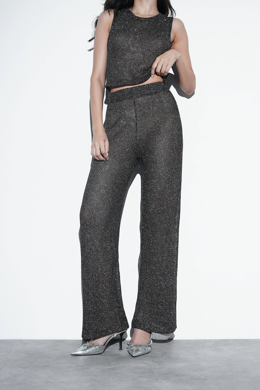 Metallic Knit Co-ord Set – Black