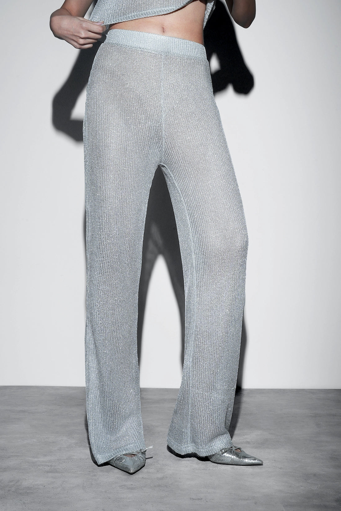 Metallic Knit Co-ord Set – Silver