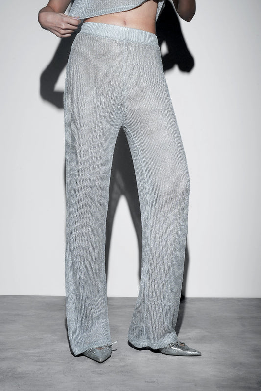 Metallic Knit Co-ord Set – Silver