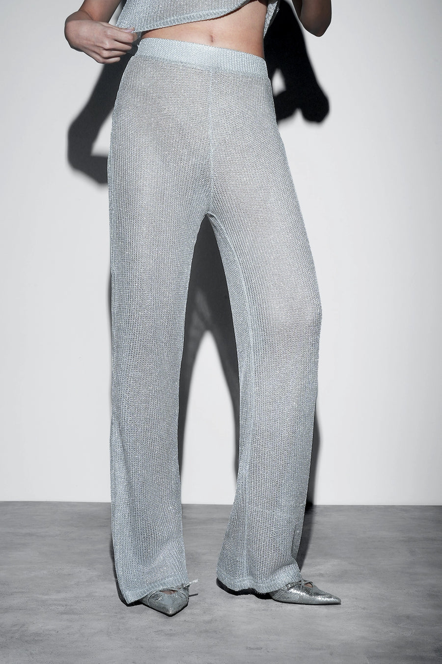 Metallic Knit Co-ord Set – Silver