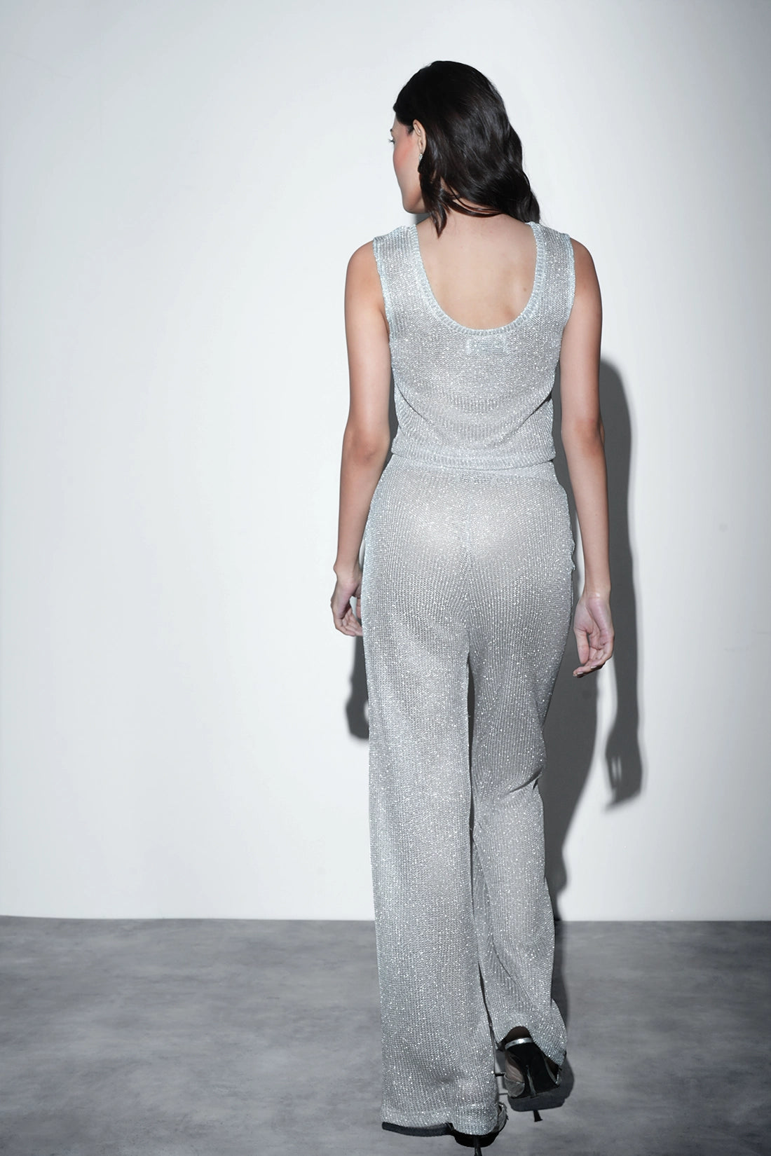 Metallic Knit Co-ord Set – Silver