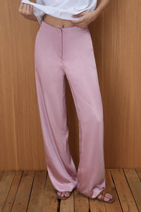 Mid-Rise Satin Trouser- Pink