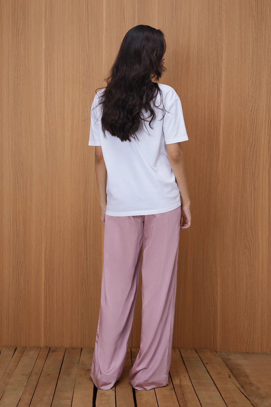 Mid-Rise Satin Trouser- Pink