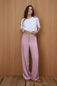 Mid-Rise Satin Trouser- Pink