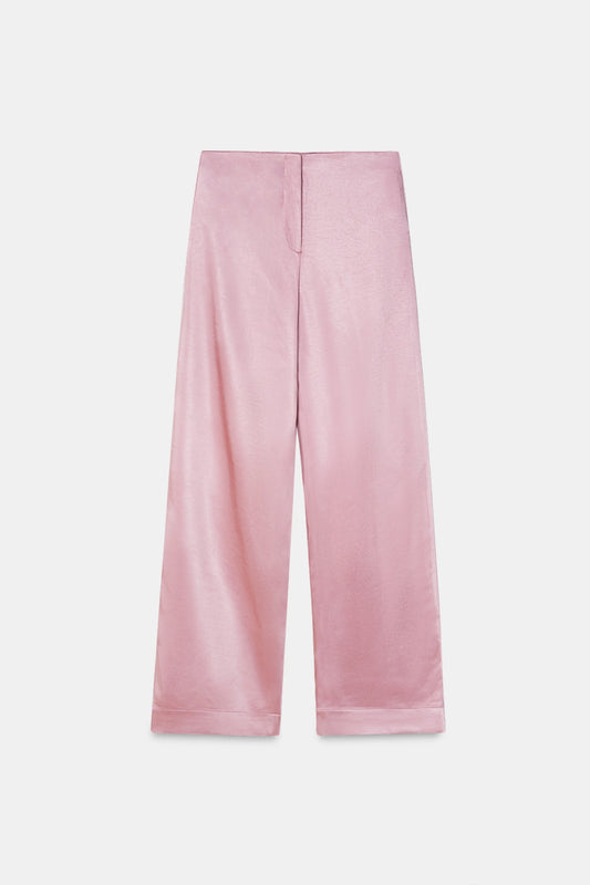 Mid-Rise Satin Trouser- Pink