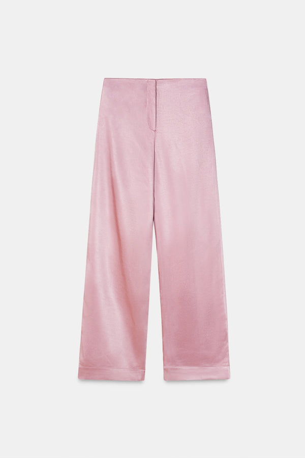 Mid-Rise Satin Trouser- Pink