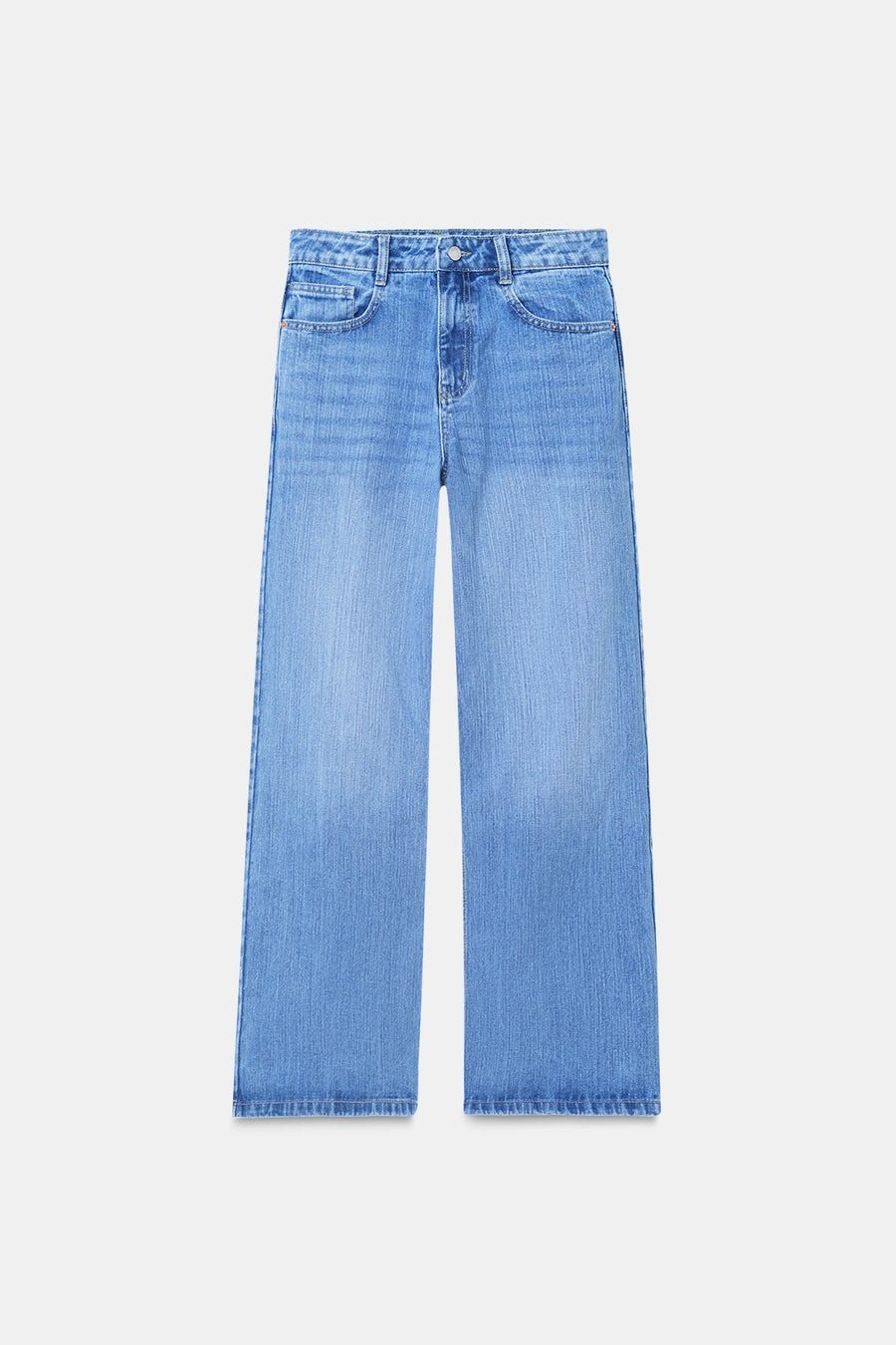 Mid-Wash Slubbed Straight Jeans