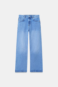 Mid-Wash Slubbed Straight Jeans