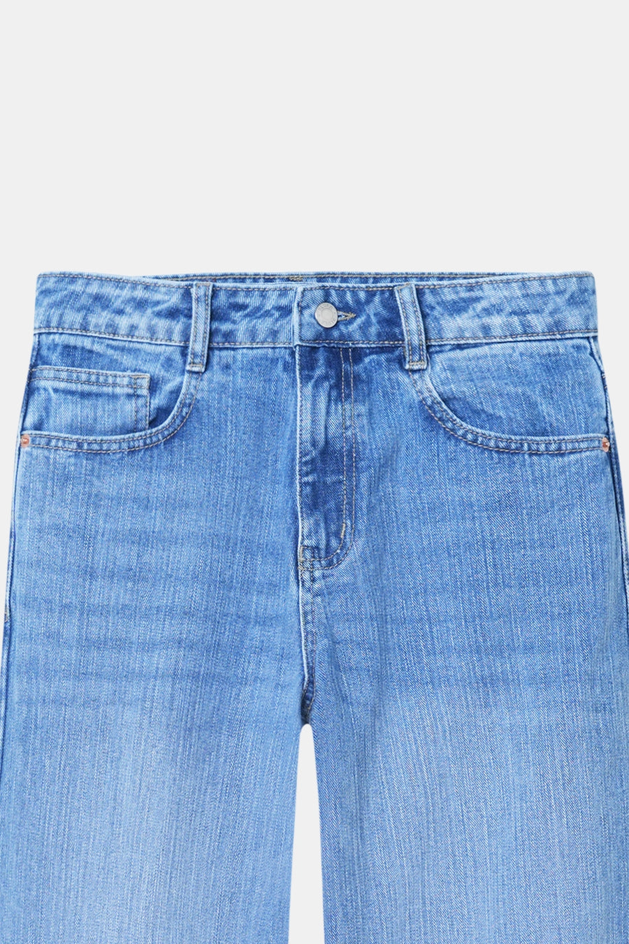 Mid-Wash Slubbed Straight Jeans