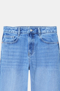 Mid-Wash Slubbed Straight Jeans