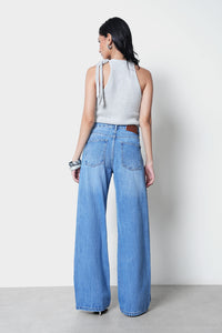 Mid-Wash Slubbed Straight Jeans