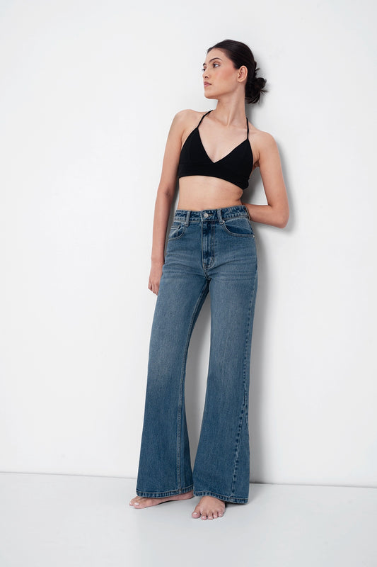 Mid Blue High-Rise Bootcut Jeans