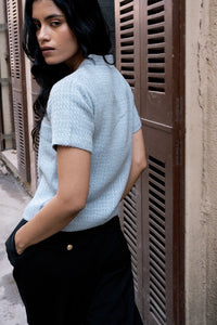 Misty Blue Tweed Cardigan