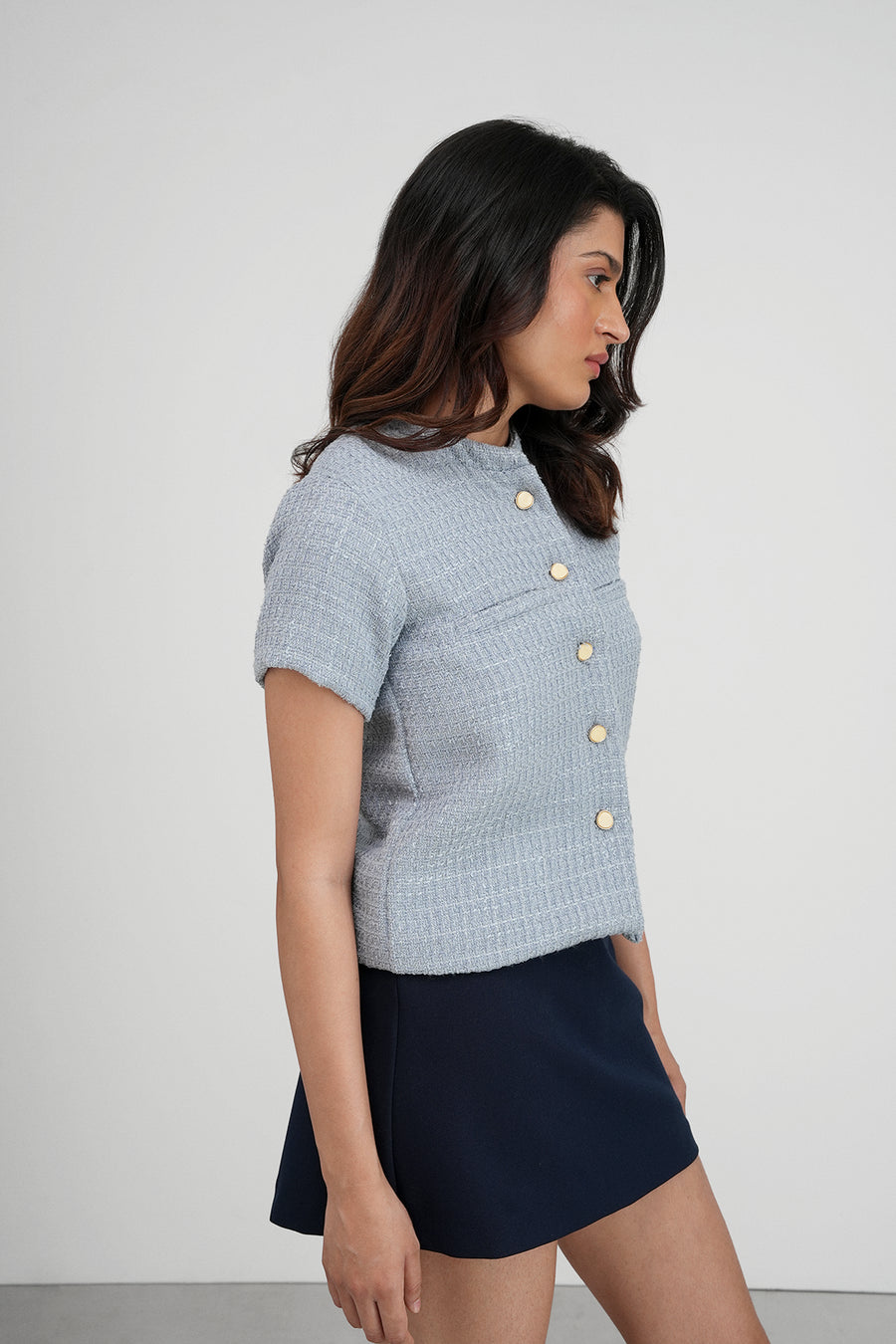 Misty Blue Tweed Cardigan