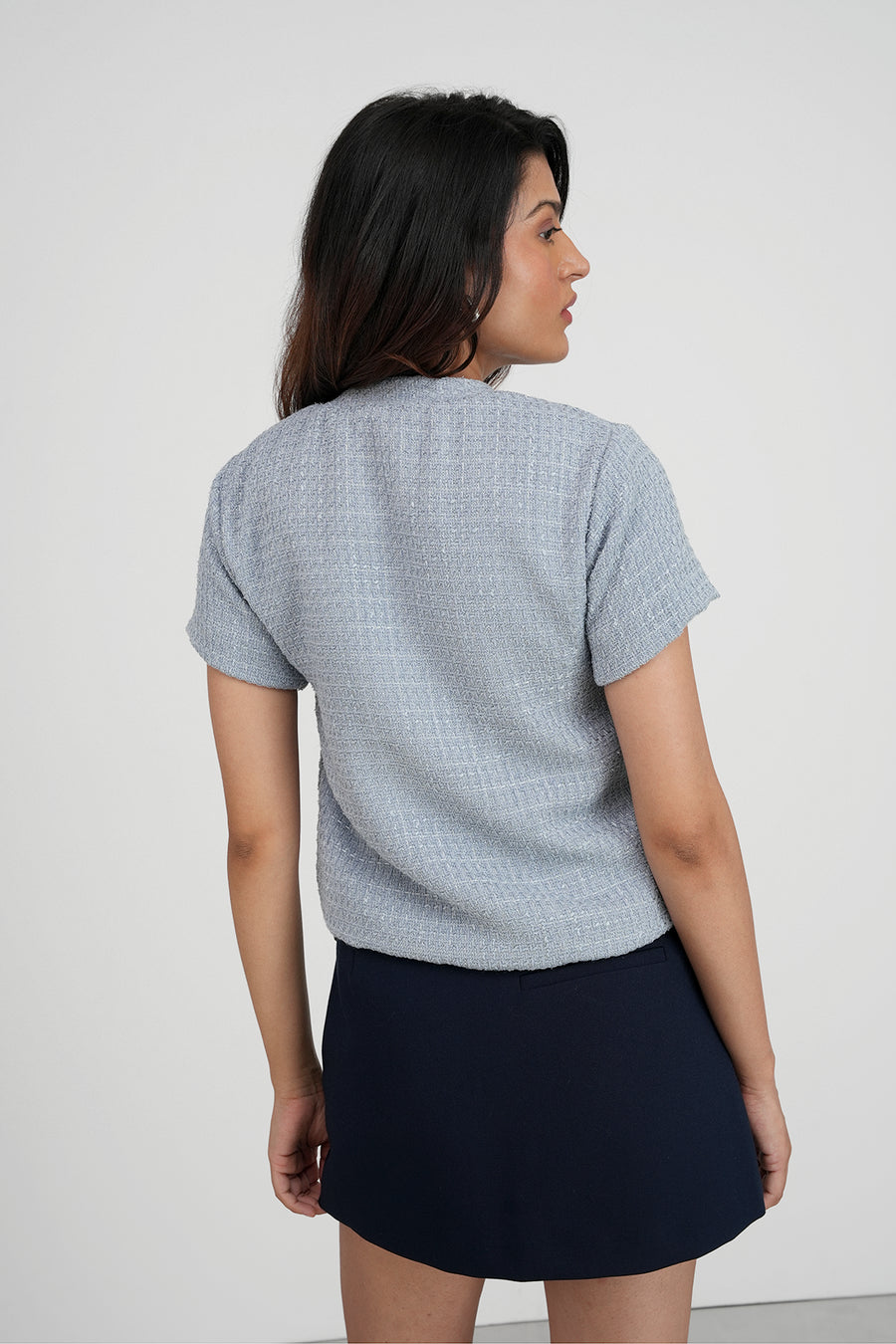 Misty Blue Tweed Cardigan