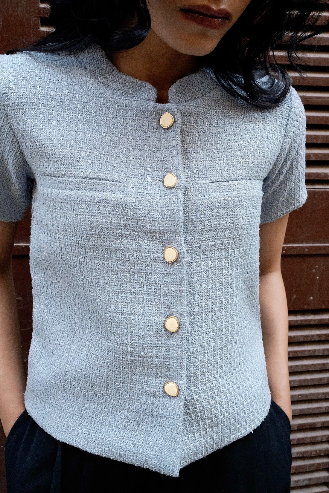 Misty Blue Tweed Cardigan