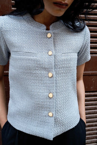 Misty Blue Tweed Cardigan