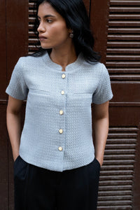 Misty Blue Tweed Cardigan