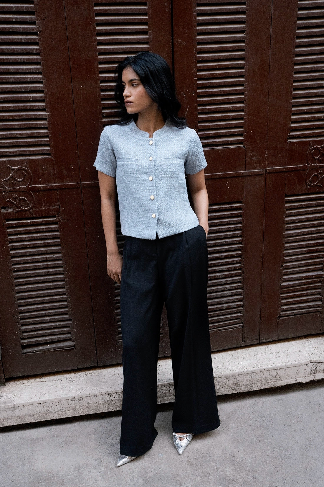 Misty Blue Tweed Cardigan