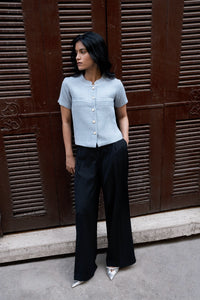 Misty Blue Tweed Cardigan