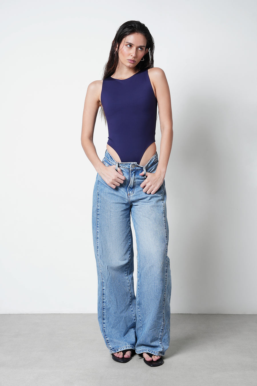 Navy Blue Polyamide Bodysuit