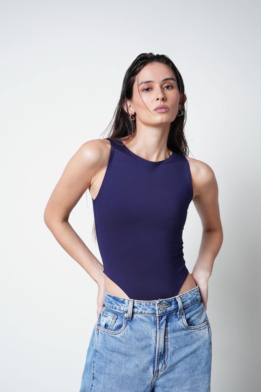 Navy Blue Polyamide Bodysuit