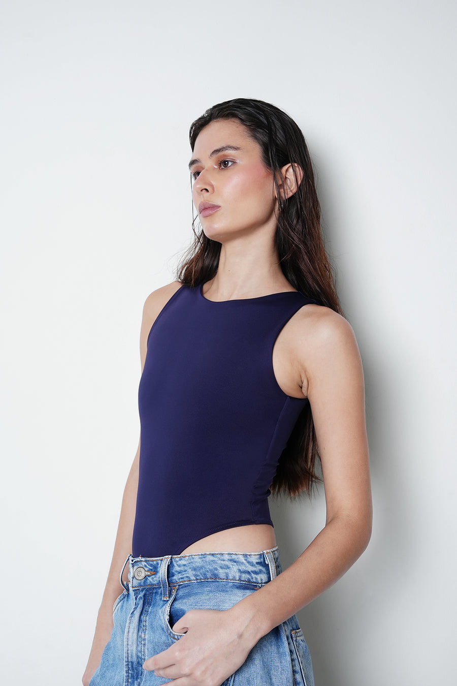 Navy Blue Polyamide Bodysuit