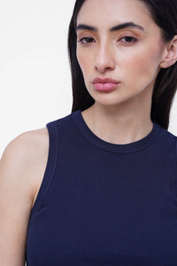 Navy Ribbed Round Neck Top