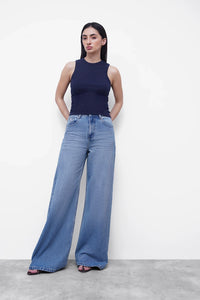 Navy Ribbed Round Neck Top