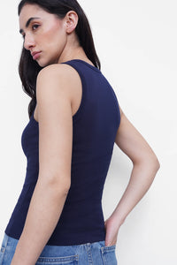 Navy Ribbed Round Neck Top