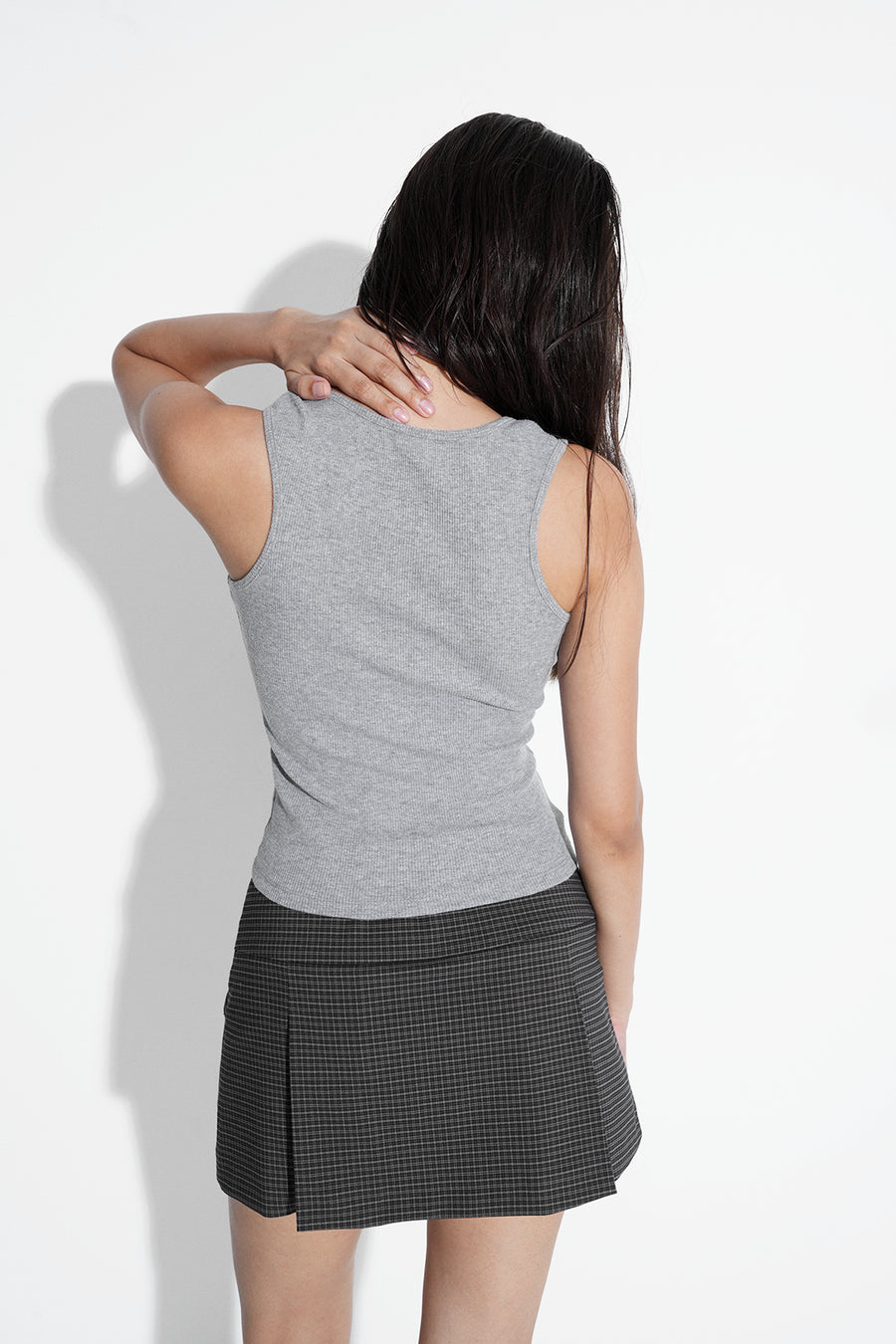 Notch Neck Ribbed Top- Grey