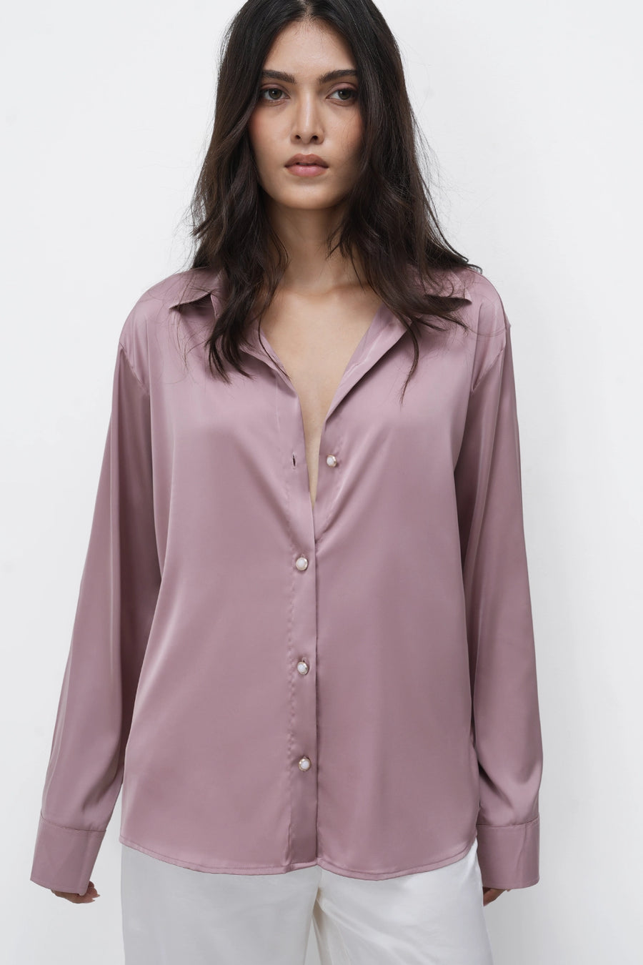 Old Rose Oversized Satin Shirt