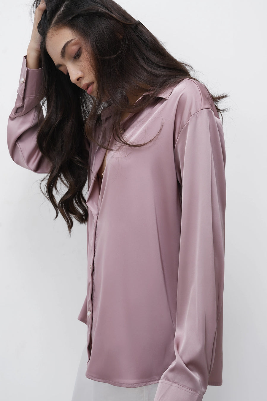 Old Rose Oversized Satin Shirt