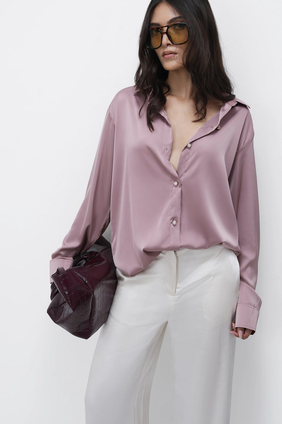 Old Rose Oversized Satin Shirt