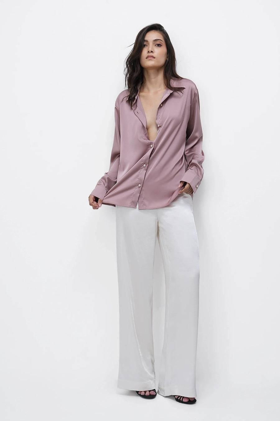 Old Rose Oversized Satin Shirt