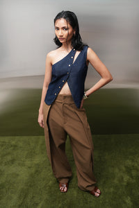 One-Shoulder Buttoned Denim Top