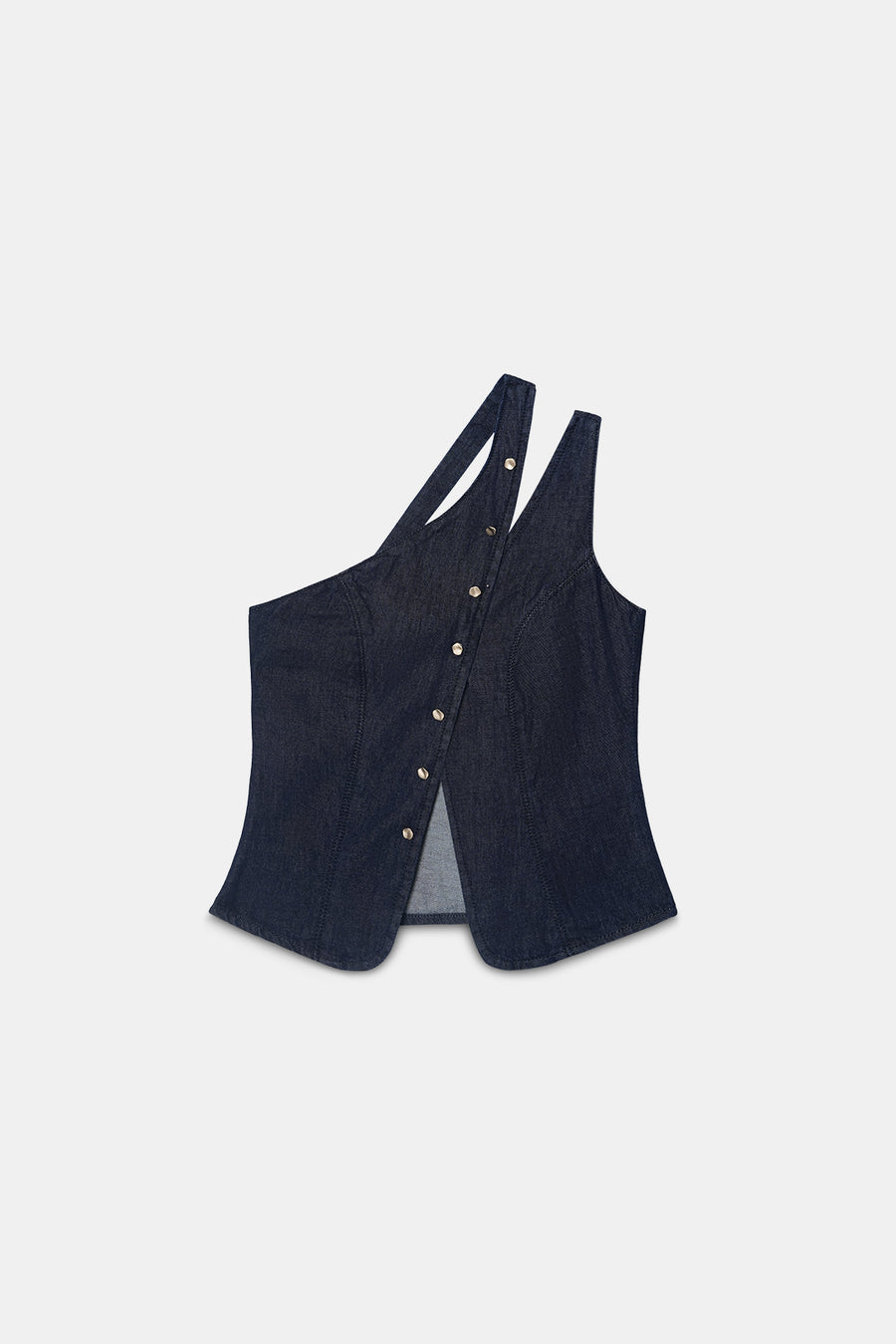 One-Shoulder Buttoned Denim Top