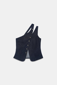 One-Shoulder Buttoned Denim Top