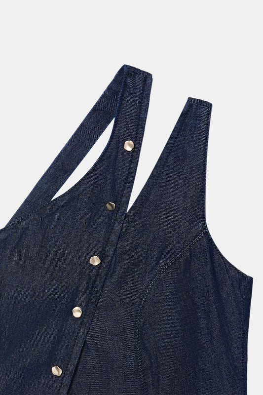 One-Shoulder Buttoned Denim Top