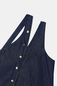 One-Shoulder Buttoned Denim Top