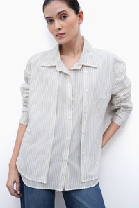 Oversized Double-Placket Striped Shirt