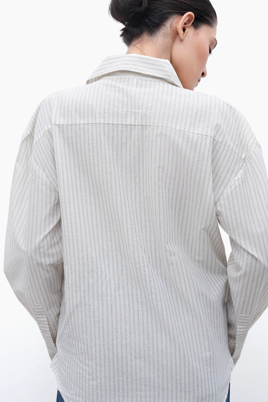 Oversized Double-Placket Striped Shirt