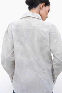 Oversized Double-Placket Striped Shirt