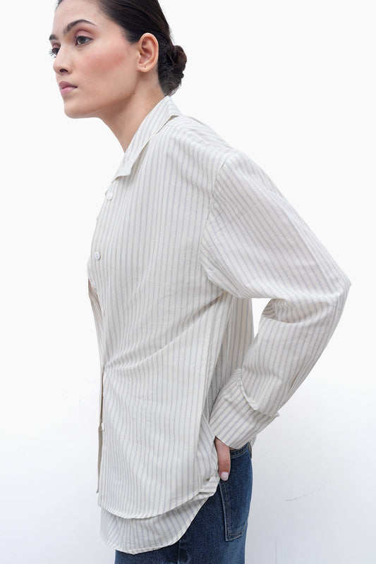 Oversized Double-Placket Striped Shirt