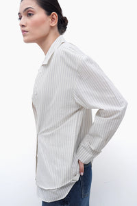 Oversized Double-Placket Striped Shirt