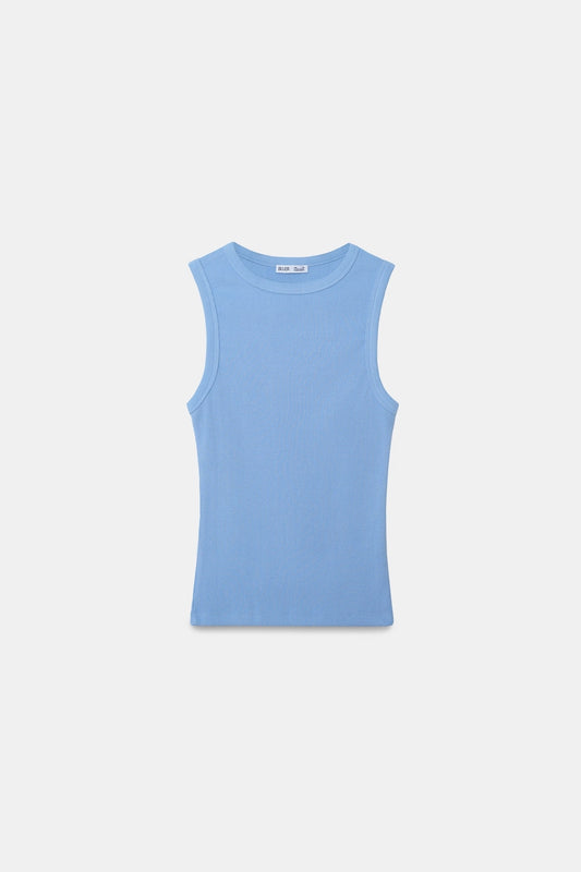 Pastel Blue Ribbed Round Neck Top