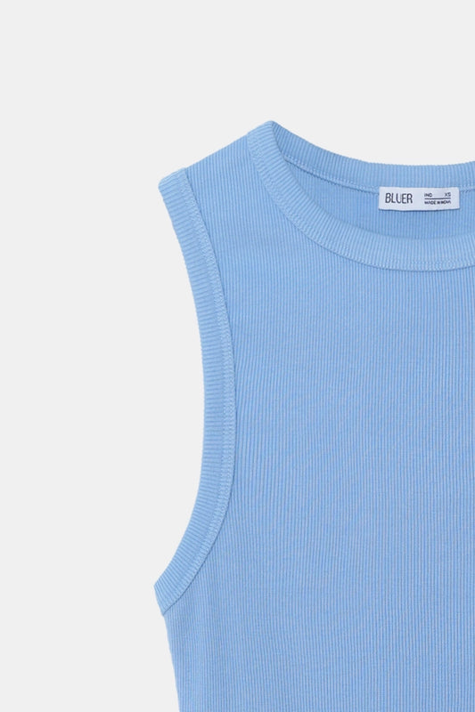 Pastel Blue Ribbed Round Neck Top