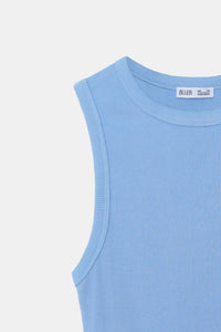 Pastel Blue Ribbed Round Neck Top